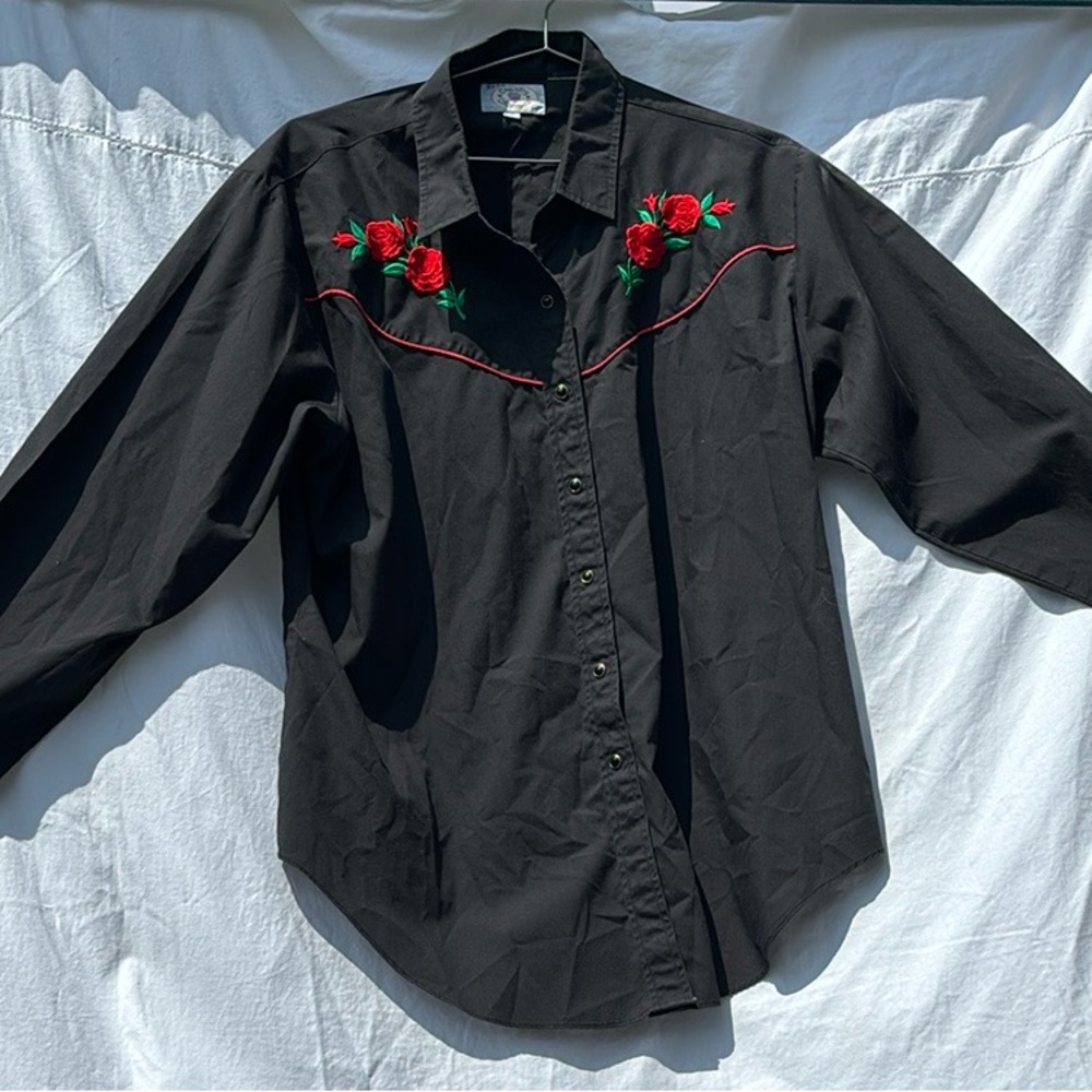 Vintage Western Snap Front Shirt with Rose Detail